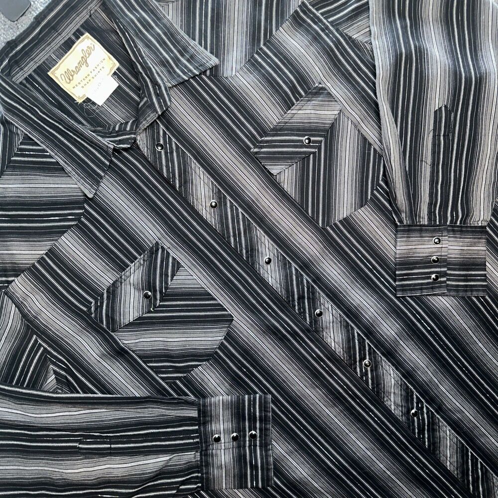 Wrangler Shirt Mens 2XL Black Plaid Pearl Snap Western Fashion Cowboy